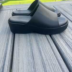 Women's Black Wedge Slide Sandals